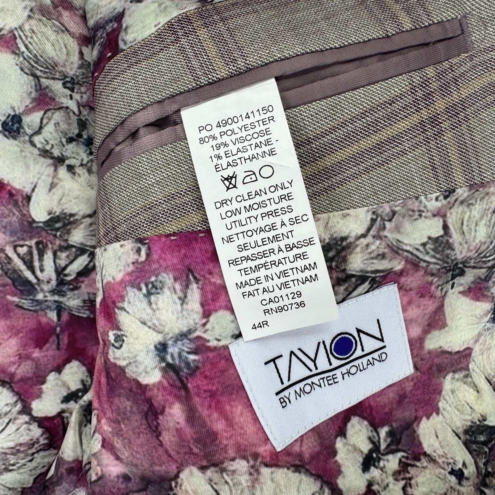 Tayion Mens Agordy Regular Fit Plaid Suit Jacket Tan Red 44r — image 6 of 6